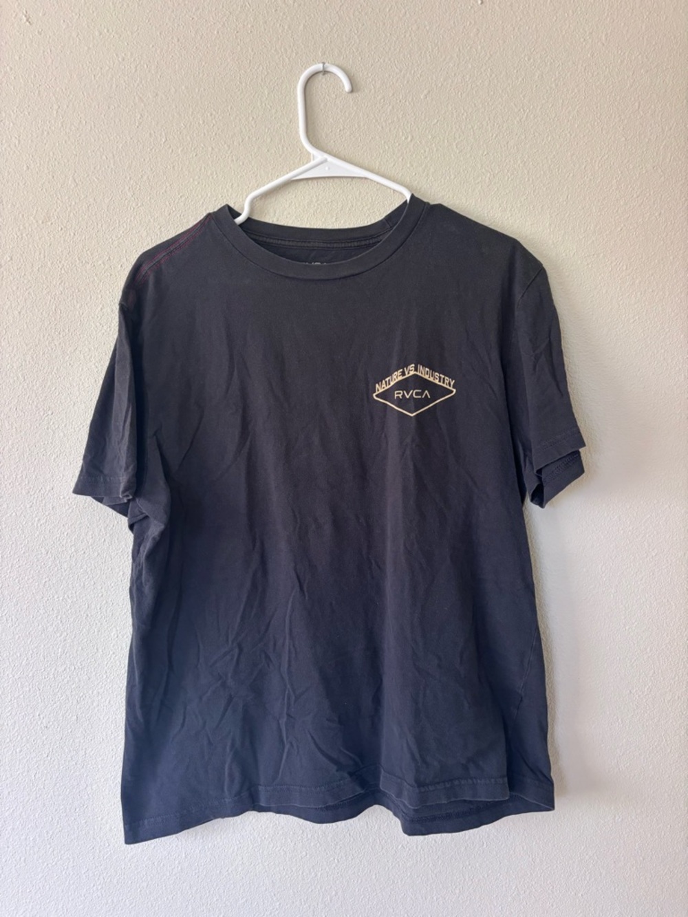 RVCA Black Short Sleeve Logo Tee with Cream Accent